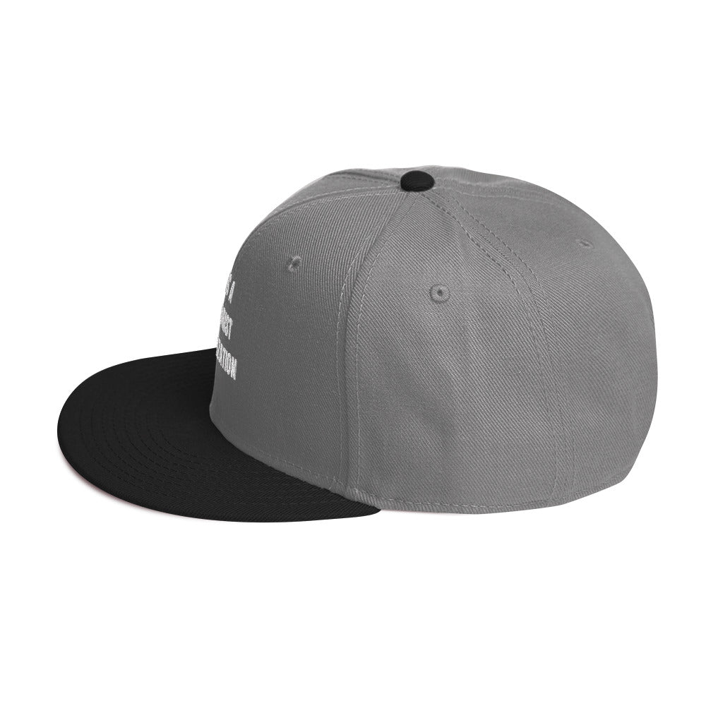 Snapback Hat in navy blue with flat visor and structured design, side view showcasing high-profile style.
