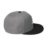 Snapback Hat in navy blue with flat visor and structured design, side view showcasing high-profile style.