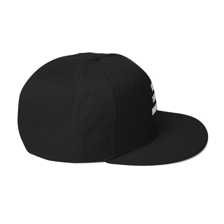 Snapback Hat side view featuring a structured design, flat visor, and high-profile styling.