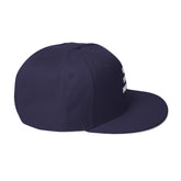 Side view of a structured Snapback Hat with flat visor in dark navy color.