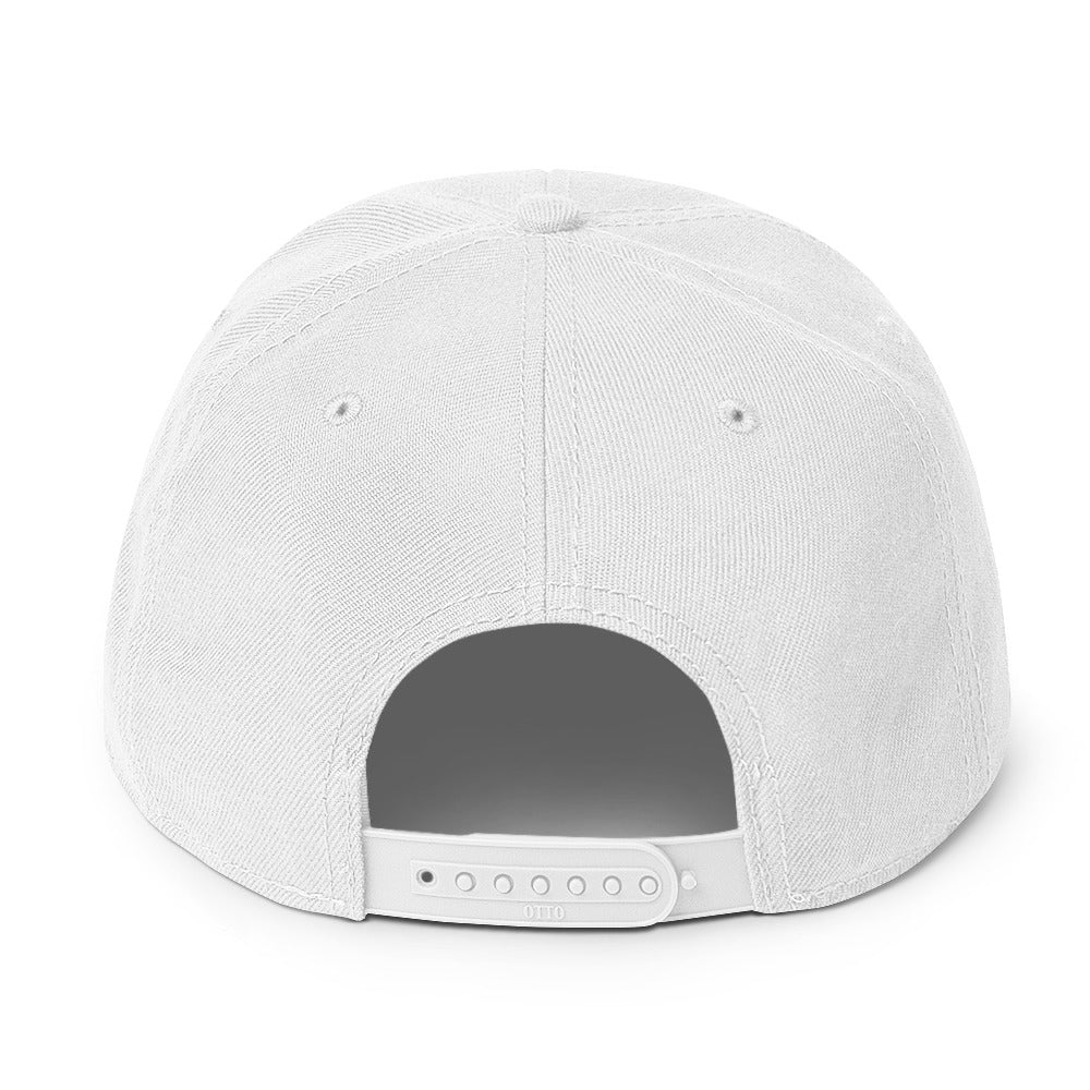 Snapback Hat in navy blue with flat visor and structured design, side view showcasing high-profile style.