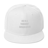 Snapback Hat in navy blue with flat visor and structured design, side view showcasing high-profile style.